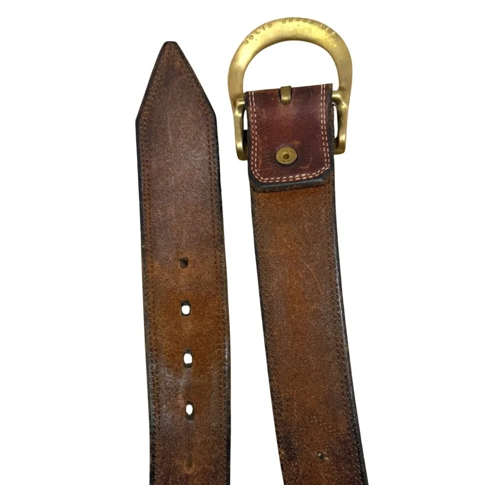 VTG North‎ & Judd Anchor Brand Brass Buckle Western Belt 38 Leather Patina 70s